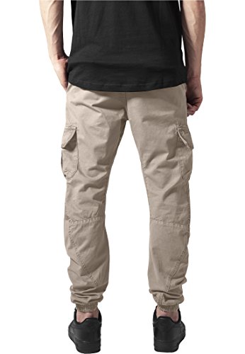 URBAN CLASSICS Pantalón jogging Cargo con bolsillos de parche 2 laterales y 2 traseros, ajuste slim fit, color liso, cintura cordón, puños elásticos, color beige, talla M