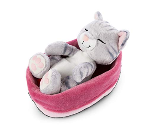 NICI Suave Juguete de Gato en Cesta Rosa-púrpura 16 cm-Peluches Sleeping Kitties, niños y bebés-Animales para Jugar, abrazar y Dormir, Color Gris, (47144)