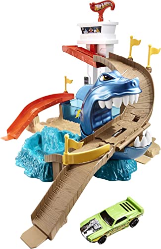 Hot Wheels Pista tiburón devorador, pista de coches de juguete (Mattel BGK04)