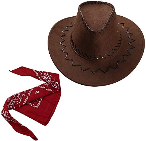 Carnavalife Sombrero Cowboy de Vaquero con Pañuelo Bandanas Paisley de Algodón Toy Story Western Disfraz para Adulto y Niños (Marrón, Niños/54cm)
