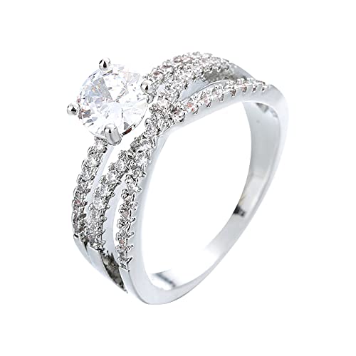 Anillo de doble capa con diamantes para mujer, accesorios populares, anillos trenzados, plata, 9