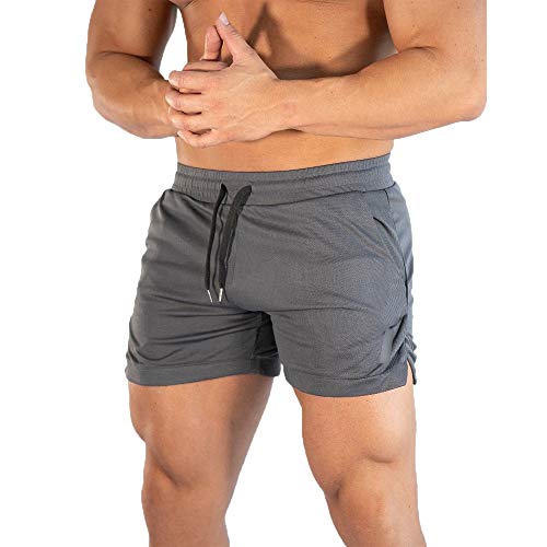 HZQIFEI Pantalón Corto para Hombre, Shorts Deportivos de Ejercicio Secado Rápido de Malla con Cordón para Playa Correr Jogging al Aire Libre Ligero (Gris Medio, L)