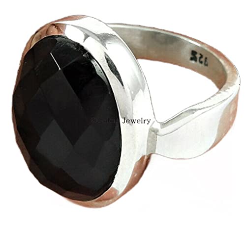 Anillo de ónix negro natural, plata de ley 925 sólida, anillo ovalado de cuadros de piedra negra, regalos únicos para mujer, anillo solitario, anillo de boda, anillo de promesa, anillo de propuesta