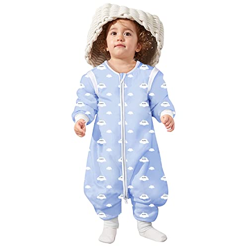 Lictin Saco de dormir para bebés con mangas extraíbles para bebés Niños de 1-3 años de 75 a 95 cm 2.0 TOG motivo de cielo azul y nubes blancas 100% al algodón orgánico