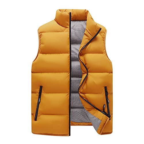 SHINROAD Chaleco de hombre abrigo otoño invierno chaleco chaqueta cuello alto chaleco a prueba de viento sin mangas cremallera chaleco Streetwear amarillo 4XL