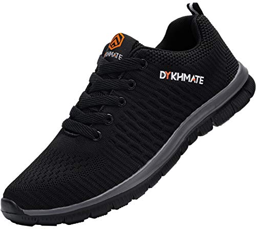DYKHMATE Zapatillas de Deportes Hombre Cómodo Zapatillas Hombre Ligero Transpirable Zapatos Gimnasio Fitness (Negro Gris,43 EU)