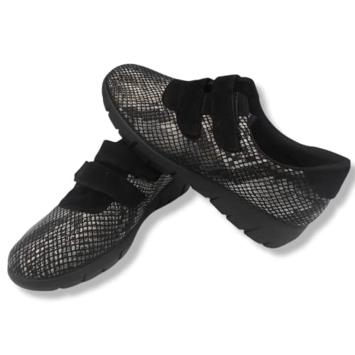 Zapatillas de Cuña con Doble Velcro - Modelo Flexible para Pies Delicados - Suela Antideslizante (37, Negro, numeric_37)