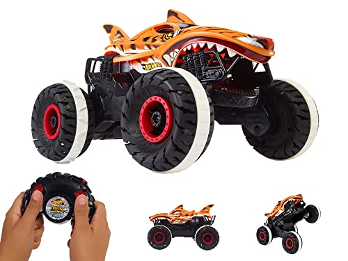 w Hot Wheels Monster Trucks Toys, coche RC, HW Unstoppable Tiger Shark con ruedas todo terreno de 4 x 4 x 4, RC con todas las funciones, regalo para niños, multicolor
