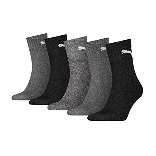 PUMA Short Crew Socks (5 Pack) Calcetines, Gris Oscuro, Gris Medio y Gris Claro, 43-46 Unisex Adulto