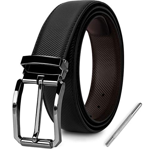 NEWHEY Cinturon Hombre Cuero cinturones piel Jeans hombre negro hebilla cinturon reversible hombre 3cm ancho 135cm con caja de regalo.