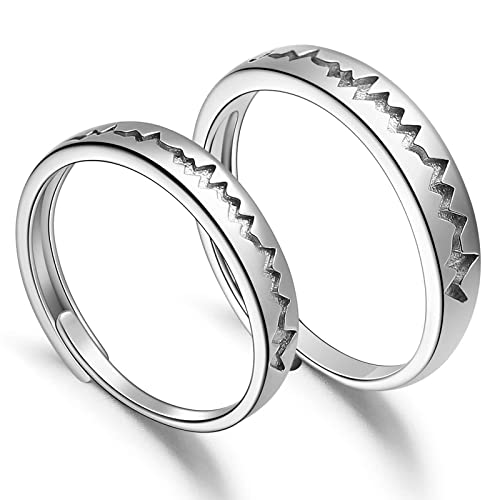 Par de anillos de plata de ley 925, con grabado esmerilado y circonita AAA, talla ajustable, para enamorados, de Shegrace
