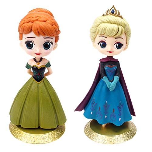 2 Piezas Frozen Cake Topper,Frozen Figuras Tarta Elsa y Ana Princesa Cake Topper Mini Figuras Frozen Pastel de Cumpleaños Decoración Fiesta Suministros para Niños Decoración de Cumpleaños