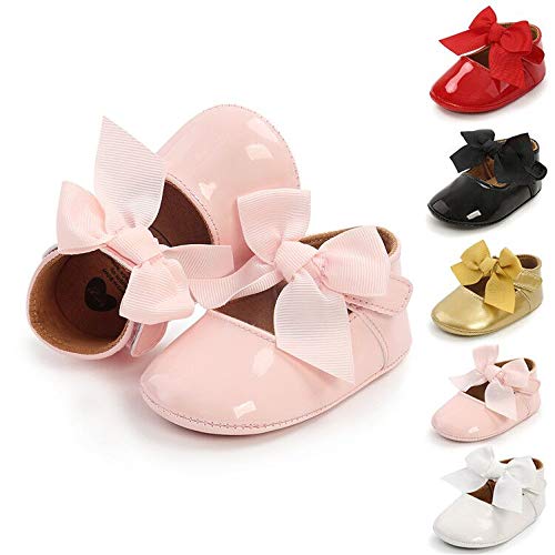BiBeGoi Zapatos de ballet para recién nacidos, con lazo, Mary Jane, suela antideslizante, para niñas y bebés, para primera caminata, color Negro, talla 6-12 meses