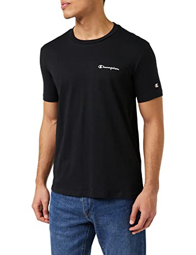 Champion American Classics Small Script Logo S-S Camiseta, Negro, L para Hombre