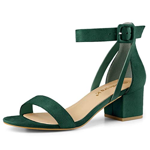 Allegra K Sandalias de tacón bajo con correa de tobillo para mujer, color Verde, talla 39.5 EU