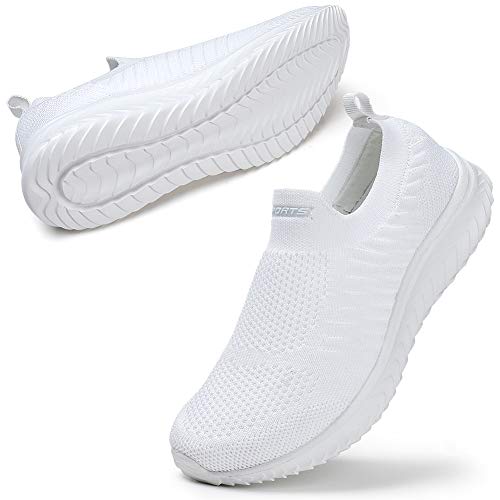 STQ Zapatillas Deporte para Mujer Malla Deslizante Running Trabajo Ligero Comodos Zapatos Blancas 40 EU
