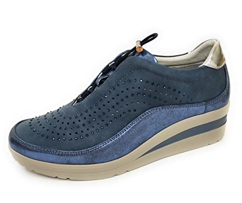 Zapatillas Deportivas Mujer con Estilo Noa | Bambas Comodas Cuña | Tenis Casual Perforado Plata - Nude - Azul (Azul, Numeric_39)