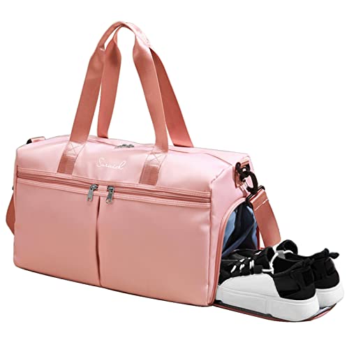 Suruid Bolsa Deporte, Bolsa de Viaje Mujer y Hombre Pequeña de Gimnasio Fitness con Compartimento para Zapatos Separada Seco Bolso Niña Duffel Bag Equipaje de Mano Rosa