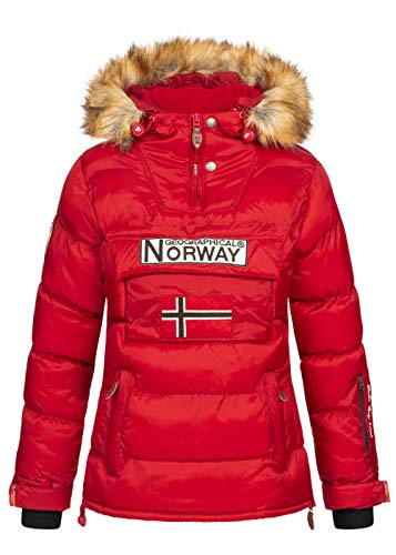 Geographical Norway BELANCOLIE Lady - Parka de Mujer cálida - Abrigo Capucha de Piel sintética - Chaqueta Invierno Acolchada - Chaqueta Corta Forro cálido - Regalo de Mujer (Rojo XL) Talla 4