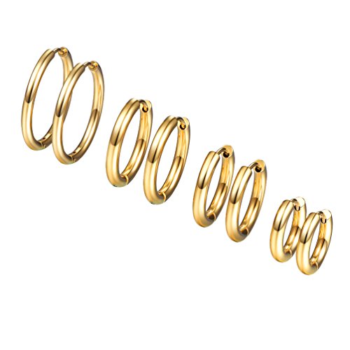 Conjunto de Pendientes de Aro Dorado para Mujer de Acero Inoxidable Chapado en Oro, Piercings Orejas Hombre Aros 20mm 16mm 14mm 10mm