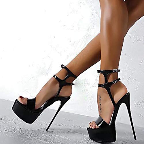 DQS Sandalias de tacón Alto de Cuero, Zapatos de Stripper de 16 cm, Zapatos Sexis de Verano para Fiesta de Boda, Sandalias con Plataforma de Gladiador para Mujer