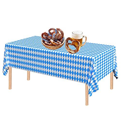 Mantel Oktoberfest, 137 x 274 cm, color azul bávaro, mesa de cerveza, decoración de fiesta Oktoberfest y accesorios, decoración azul y blanco, para tiendas de cerveza, festival de Múnich