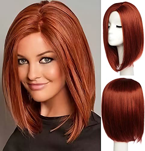 BESTUNG pelucas cortas de pelo corto Bob para mujeres hasta el hombro peluca llena miel natural color rojo con gorra de peluca (W100507)