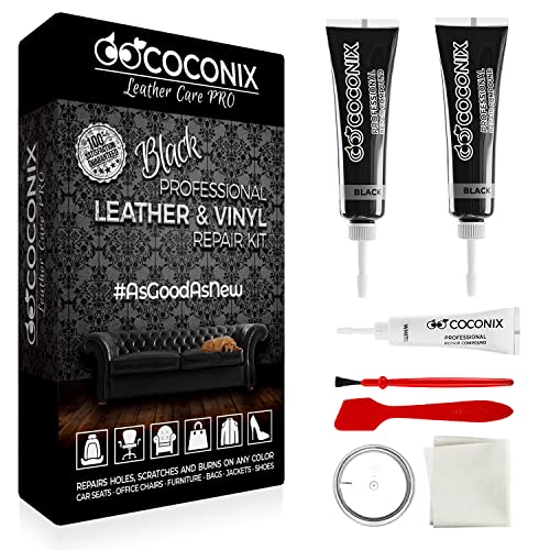 Coconix Kits de reparación de Cuero Negro para sofás - Kit de reparación de tapicería y Vinilo para Asientos de automóviles, sofás y Muebles - Fórmula de Relleno de rayones líquidos