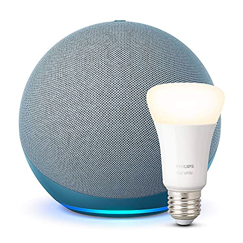 Echo (4.ª generación) | Sonido de alta calidad | Azul grisáceo + Philips Hue Bombilla Inteligente (E27), compatible con Alexa