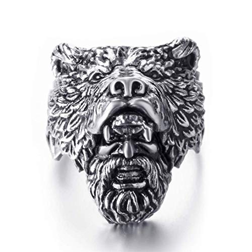 Anillo Oso para hombre, anillo cabeza de oso vikingo, anillo de hombre guerrero oso, anillo de oso retro, anillo amuleto oso, anillo motero negro plata, joya oso animal punk, no., no.,