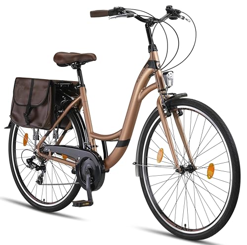 Licorne Bike Stella Plus Premium City Bike en 28 pulgadas de aluminio para niñas, niños, hombres y mujeres - 21 velocidades - Bicicleta holandesa (28 pulgadas, dorada)