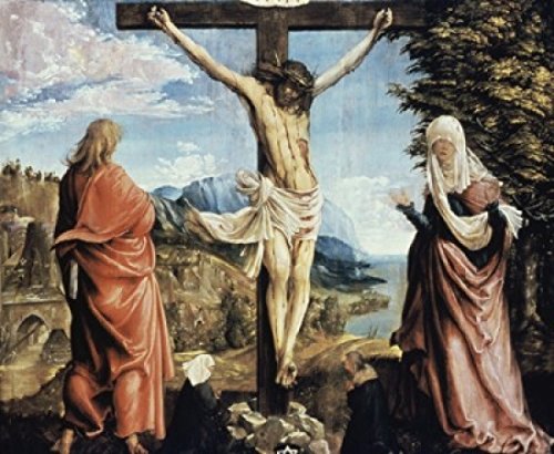 Albrecht Altdorfer – Christ on the Cross with John and Mary Albrecht Altdorfer (ca.1480-1538/German) Oil on Canvas Staaliche Kunstsammlung Kassel Germany Artistica di Stampa (45,72 x 60,96 cm)
