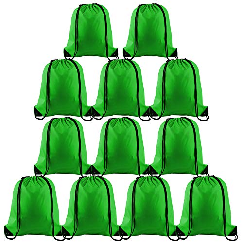 FEPITO 12 Pack Mochila con cordón Bolsas Tote Saco Cinch Bag Mochila de Cuerda a Granel para Viajar en el Gimnasio, Verde Oscuro