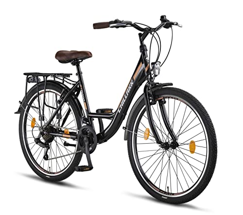 Chillaxx Bicicleta Strada Premium City Bike en 26 y 28 pulgadas – Bicicleta para niñas, niños, hombres y mujeres – 21 velocidades – Bicicleta holandesa de ciudad (26 pulgadas, freno V negro-marrón)