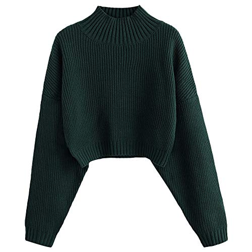 ZAFUL Jersey de punto elegante para invierno, informal, manga larga, con estructura acanalada, A-verde., S
