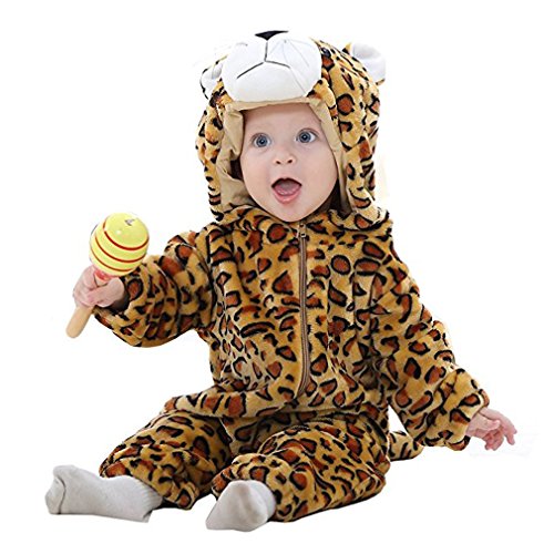 MICHLEY Bebé Ropa Mameluco Niños Niñas Pelele Pijama de Primavera y otoño Franela Traje de Animales Leopardo 3-6 Meses