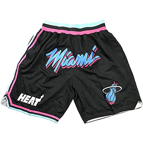 XYXYMM Pantalones cortos Miami Heat City Edition, pantalones cortos de baloncesto para deportes al aire libre de verano para hombres, de entrenamiento de secado rápido con bolsillos con cre, Black, M