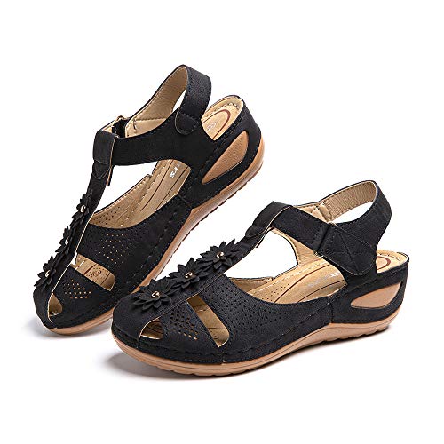 Sandalias Mujer Verano Zuecos Cuña Plataforma Zapatillas Jardín Mules Comodas Casual Zapatos Negro Talla 38 EU