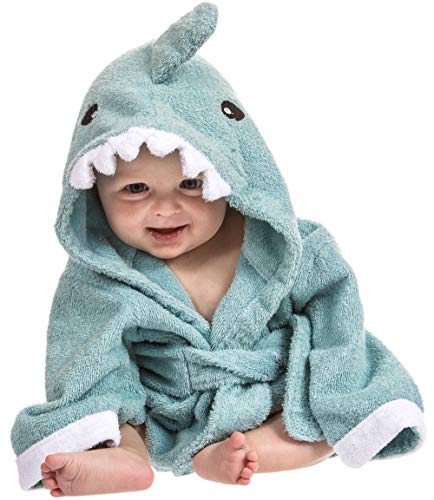 Toalla bebé con capucha de Lexikind | Mullido albornoz de rizo | Poncho-toalla con capucha | Toalla infantil con divertida capucha (tiburón azul)