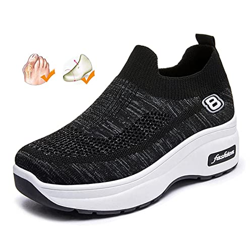 Zapatos ortopédicos para Mujer para diabéticos para pies hinchados Plataforma para Mujer Zapatilla de Deporte de Ajuste Ancho Cierre Ajustable Sandalias para Caminar para Artritis Hallux (Black 36EU)