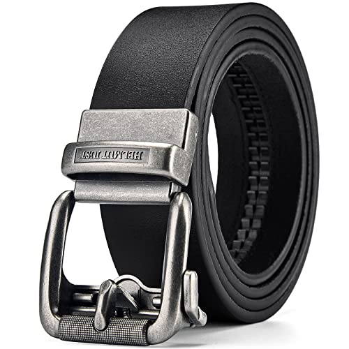 H HELMUT JUST Cinturón de Cuero para Hombres con Hebilla Automática Negra, tamaño de Cinturón de 37mm de Ancho Hecho a la Medida para Conjuntos de Pantalones Vaqueros