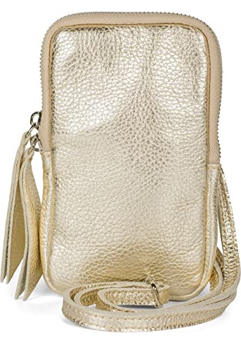 styleBREAKER bolso móvil de cuero de las señoras con la superficie granulada, cremallera, cuero genuino mini bolsa 02012374, color:Dorado