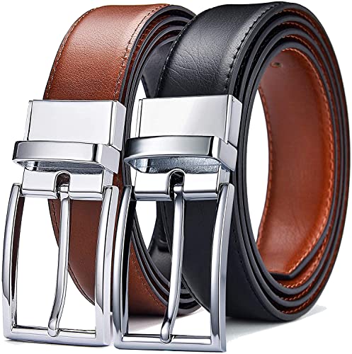 Meiruier Cuero Cinturón Reversible,Perfecto Regalo,Cinturon Hombre Cuero Negro Marrón Jeans Reversible Piel para Hombres Clásico Negocios Casual (Negro&marrón-3, 120cm(Cintura32-42'))