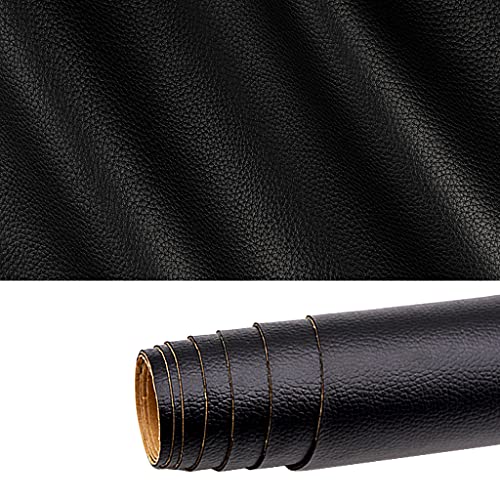 Parche de cuero gudong, un rollo de parche de cuero autoadhesivo, cuero sintético de bricolaje para el asiento del automóvil, sofá, reparación y renovación de cuero, 42 x 137 cm (negro)