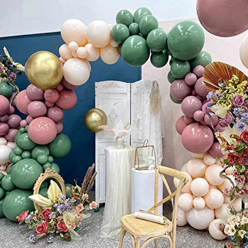 TITSHOP Juego de 131 globos con guirnalda de globos rosa, verde oliva, colores de piel, kit de guirnalda de globos de látex, kit para cumpleaños, boda, graduación, propuesta de decoración de fiesta