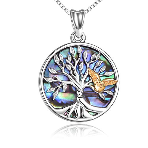 YAFEINI Collar de árbol de la vida Collar con colgante de árbol genealógico de plata esterlina con joyas de búho para mujeres adolescentes