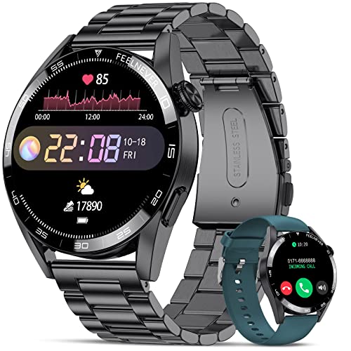 LIGE Relojes Inteligentes para Hombres con Llamadas Bluetooth, 1.32''HD Pantalla Táctil Actividad Monitor de Sueño Podómetro Pulsómetro Control de música, Smartwatch para Android iOS Negro