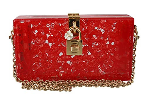 Dolce & Gabbana Bolso de embrague de encaje Taormina rojo de plexiglás caja