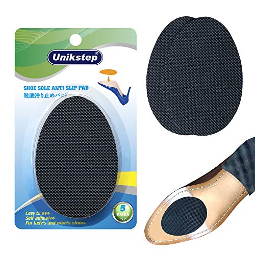 Unikstep 5 pares de almohadillas de goma para suelas de zapatos, autoadhesivas, antideslizantes, para proteger y amortiguar el ruido de las suelas y los talones de los zapatos (negras)