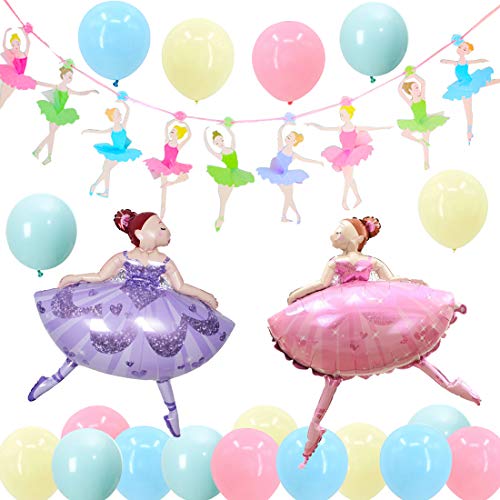 Artículos de fiesta de bailarina de ballet, globos de macarrón de banner de bailarina para fiesta de cumpleaños, baby shower, despedida de soltera de boda y decoraciones de bedoom
